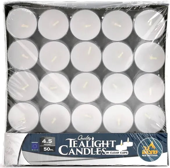 Tealight Candles in Clear Cups - 4.5 Hour - 50 Pack
