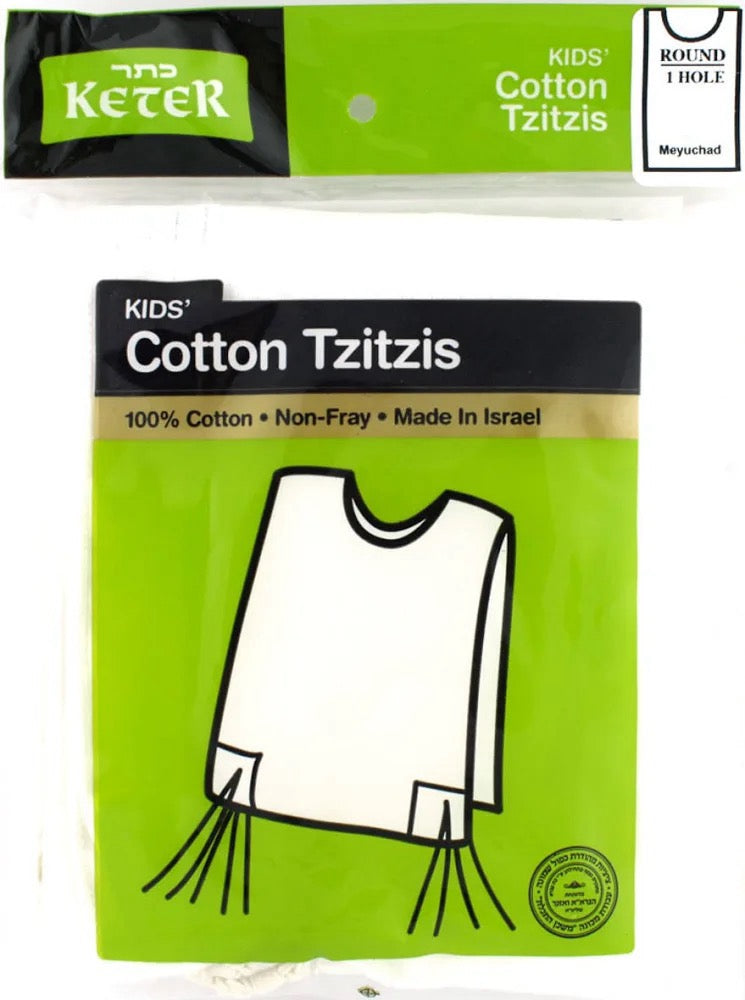 Cotton Tzitzis - Ashkenaz - Round Neck - 1 Hole - Keter - Kids