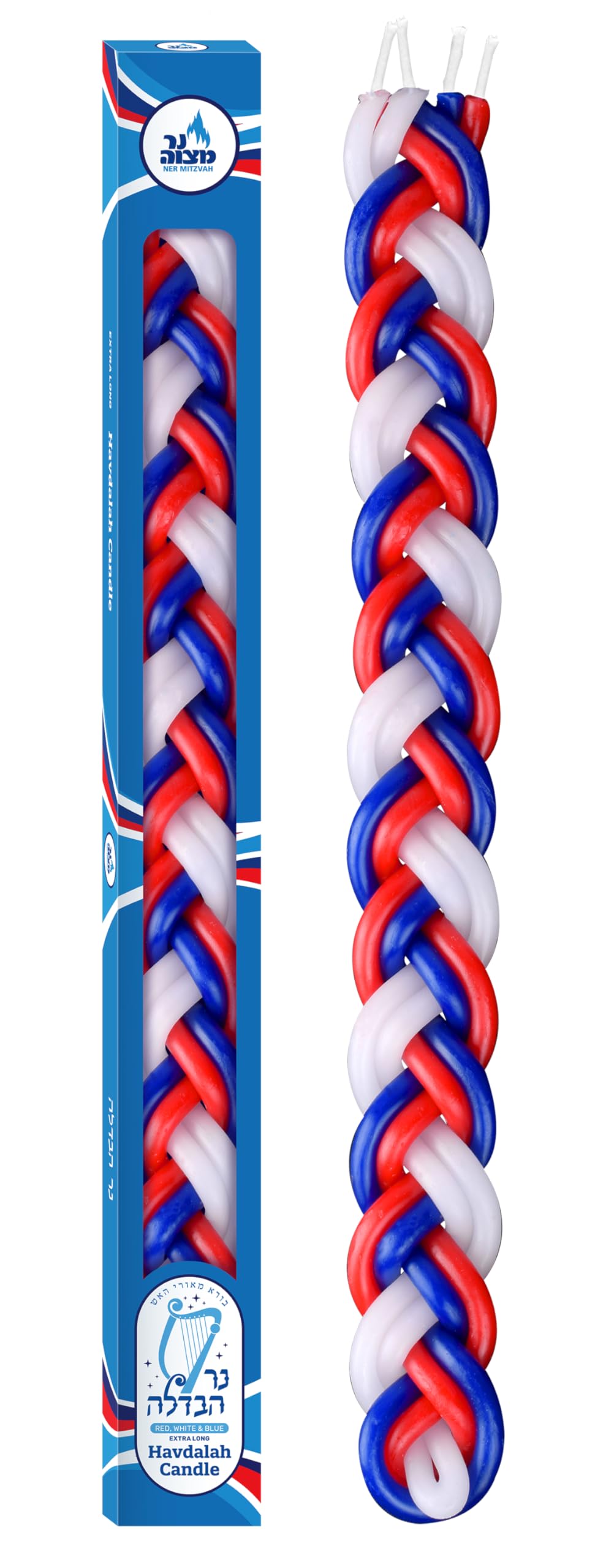 Havdalah Candle - Extra Long - Red, Blue & White (#20084)