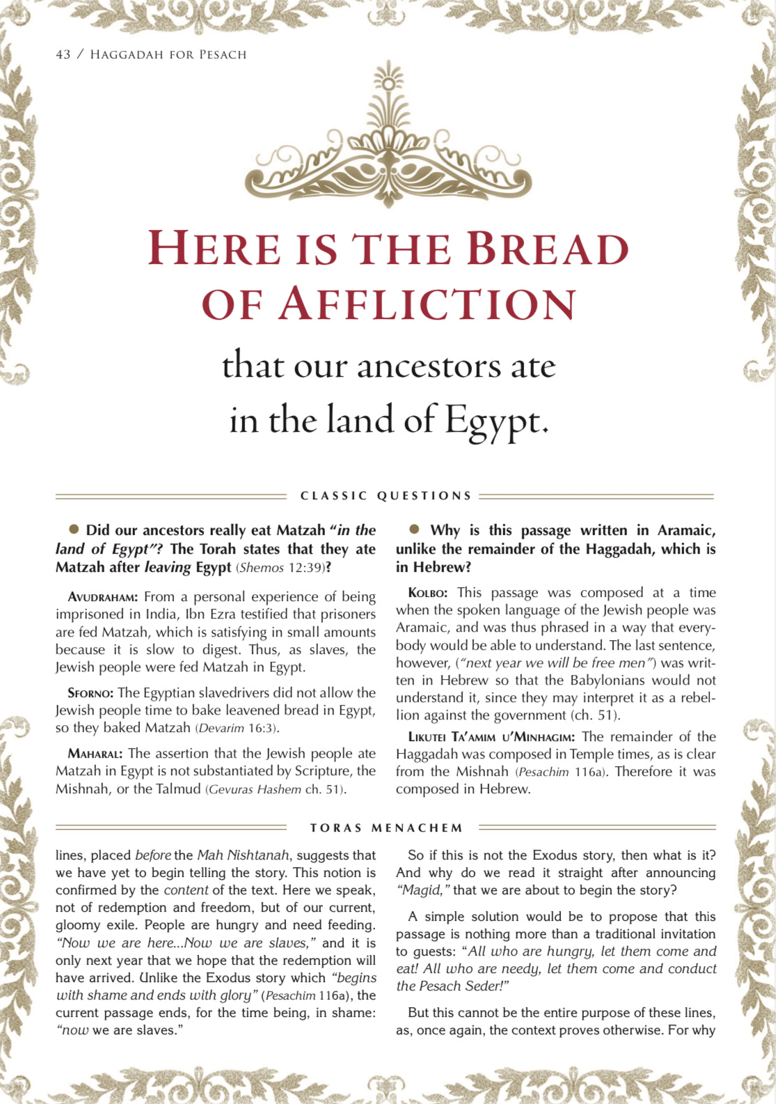 The Kol Menachem Haggadah - Nusach Ashkenaz