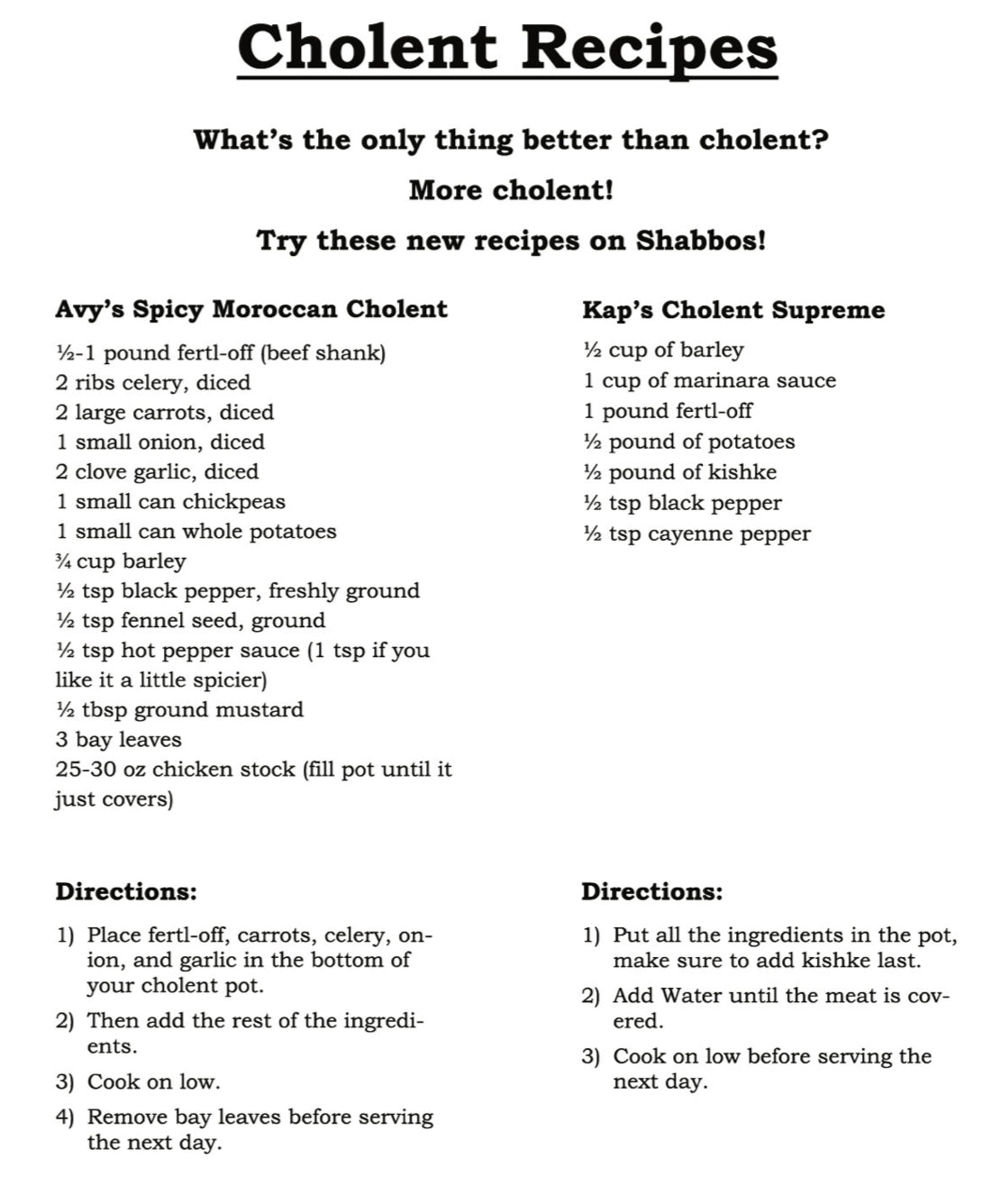 Cholent, The Game!