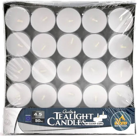 Tealight Candles in Clear Cups - 4.5 Hour - 50 Pack