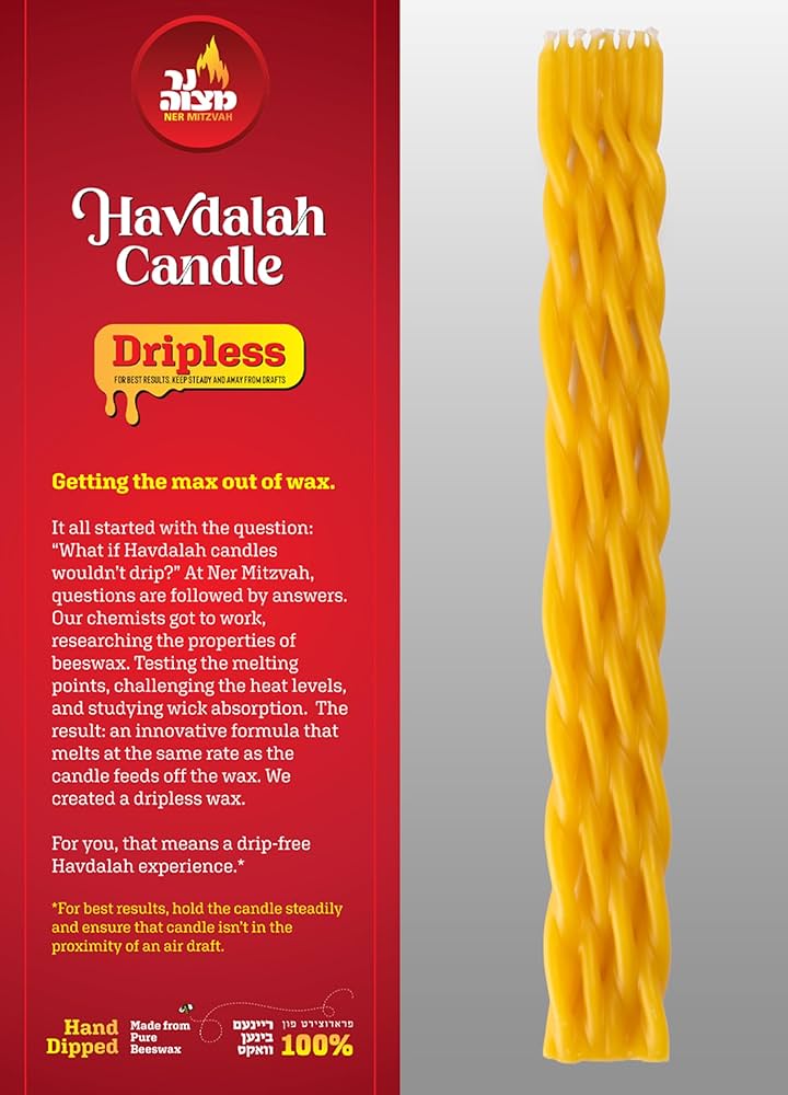 Beeswax Havdalah Candle - Dripless (#20030)