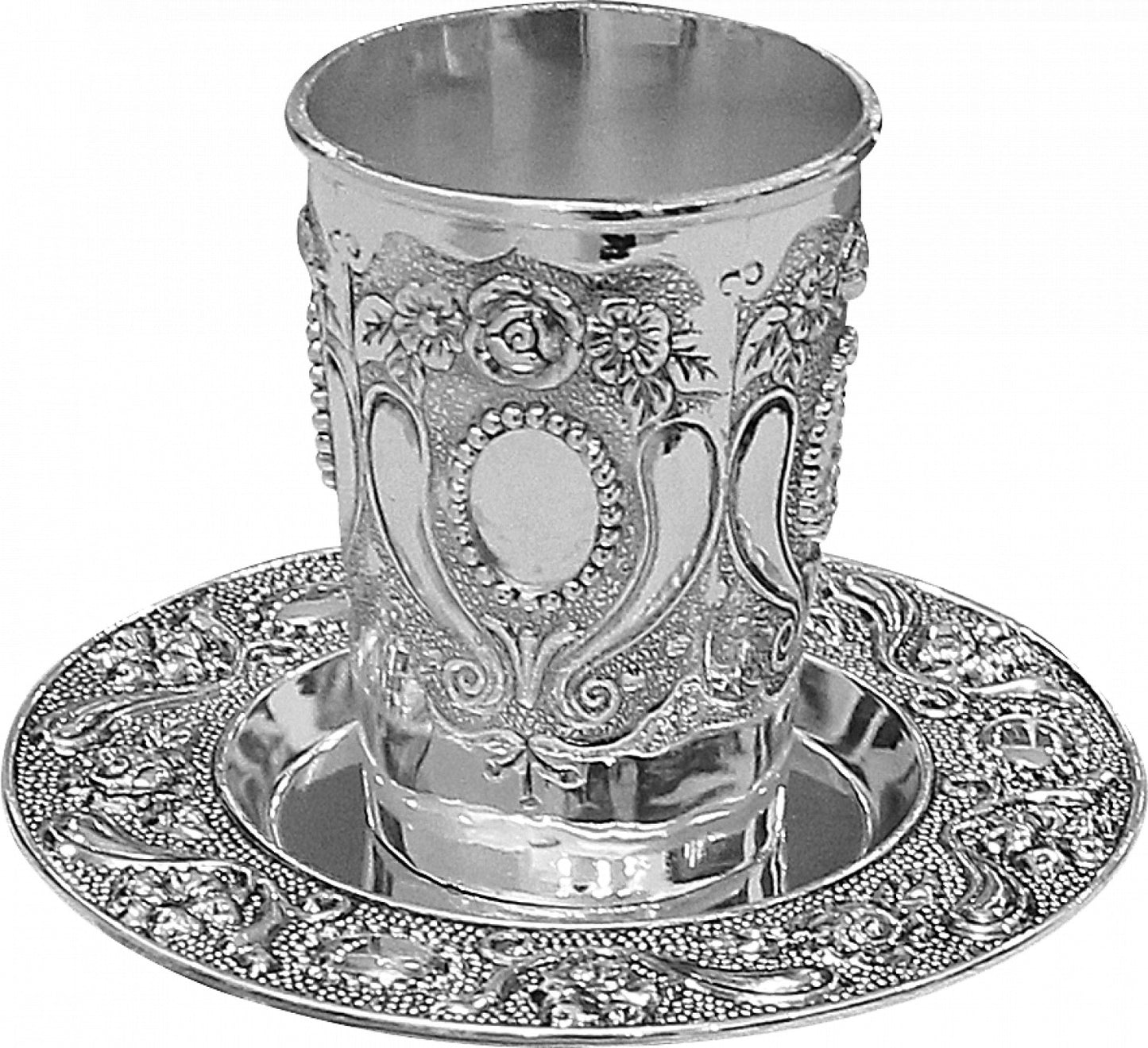 Kiddush Cup with Tray - Nickel Plated (#12485)